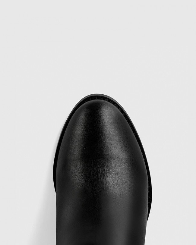 Wittner Keddy Black Leather Round Toe Block Heel Boot