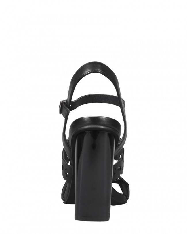 Wittner Reanna Black Leather Perforated Block Heeled Sandal