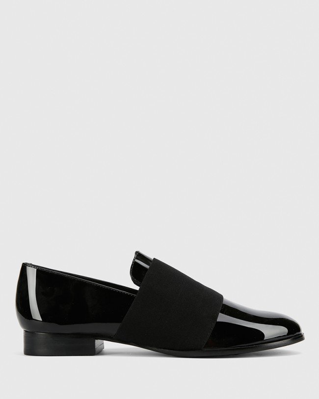 Wittner Dorina Black Patent Round Toe Slip On Loafer