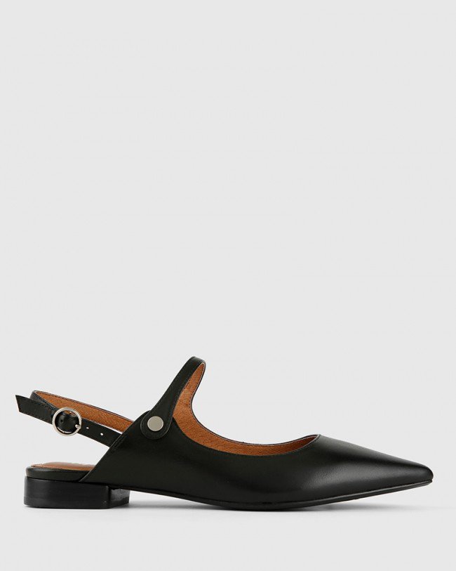 Wittner Manda Black Leather Pointed Toe Flat