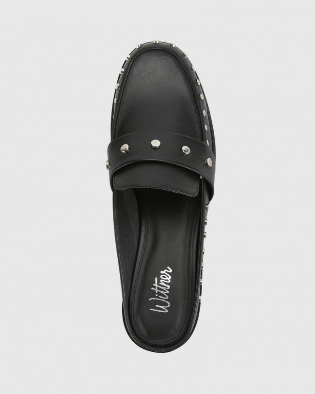 Wittner Emsley Black Leather Studd Mule