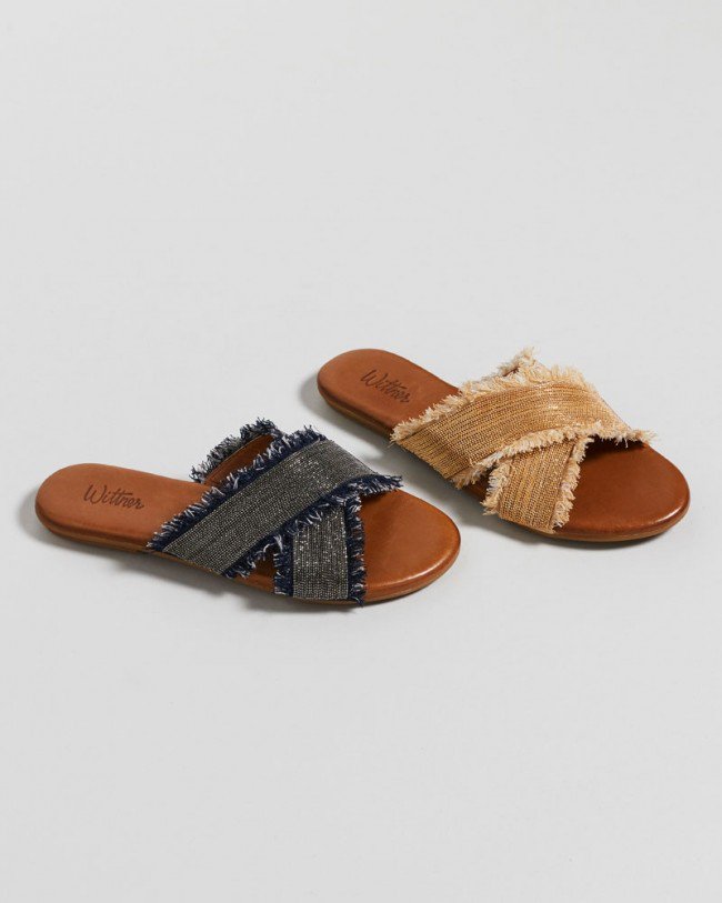 Wittner Kallen Navy & Silver Frayed Crossover Open Toe Slide