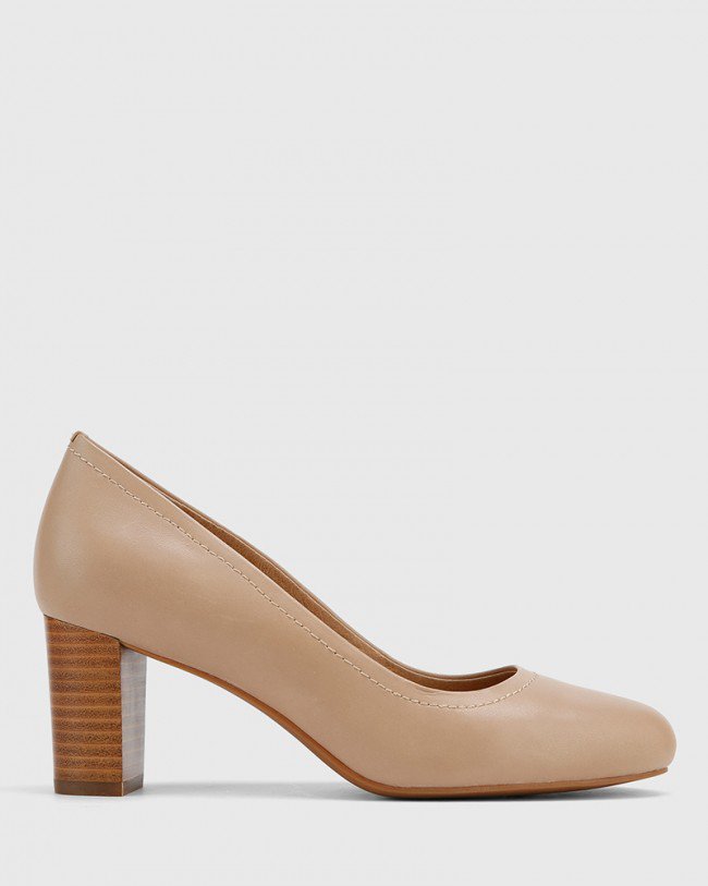 Wittner Keaton Cosmetic Nude Leather Block Heel Almond Toe Pump