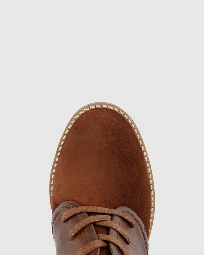 Wittner Tablyn Brown Suede and Leather Round Toe Wedge Bootie