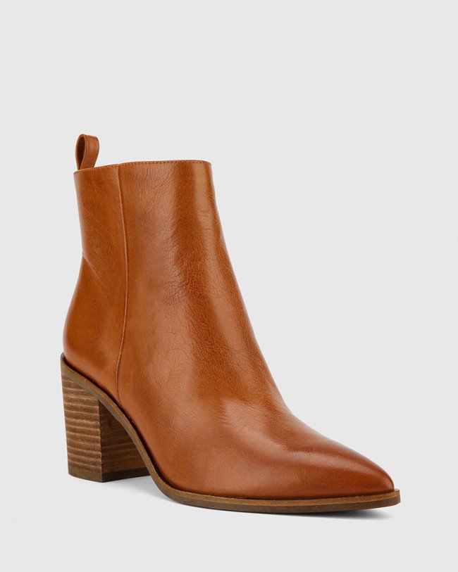 Wittner Pearce Cognac Leather Block Heel Ankle Boot