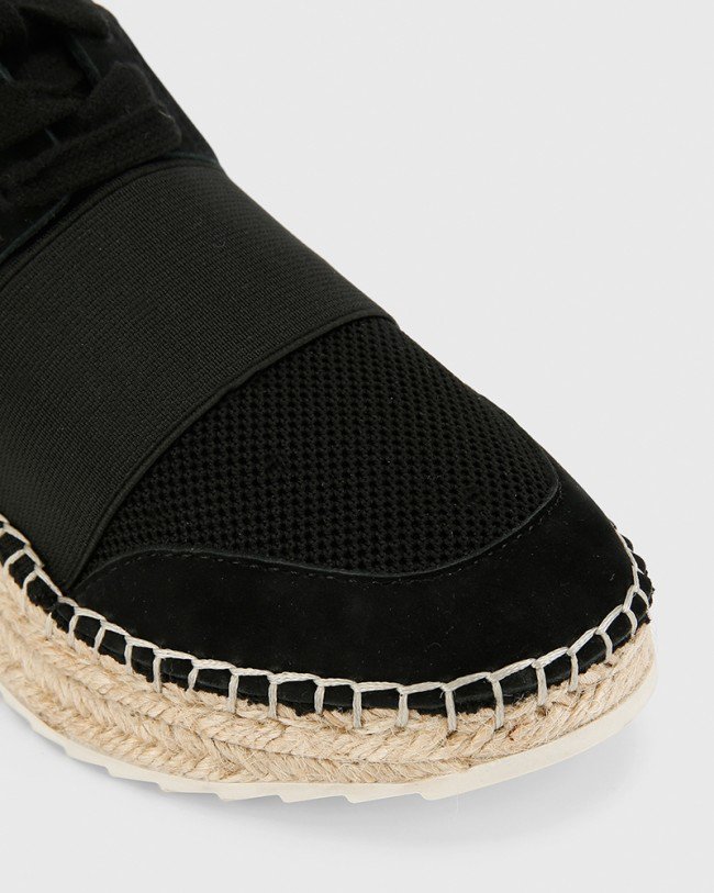 Wittner April Black Leather & Elastic Espadrille Sneaker