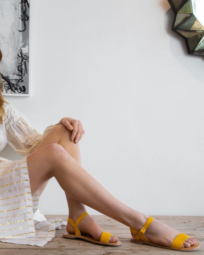 Wittner Frasier Canary Yellow Leather Open Toe Flat Sandal