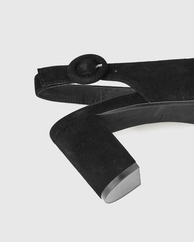 Wittner Daiso Black Suede Leather Slingback Block Heel