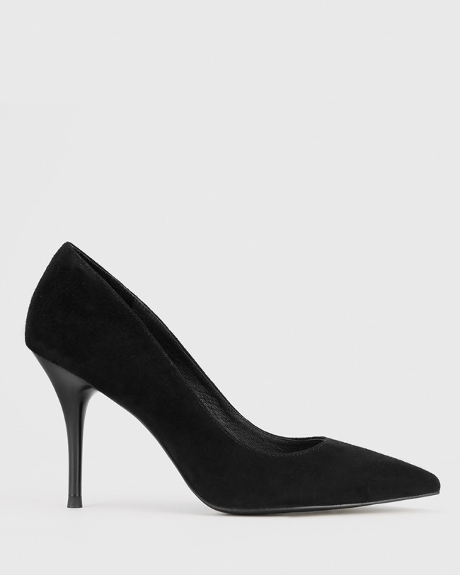 Wittner Hughes Black Suede Pointed Toe Stiletto Heel
