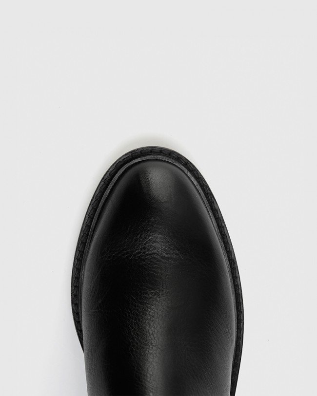 Wittner Denton Black Leather Round Toe Long Boot