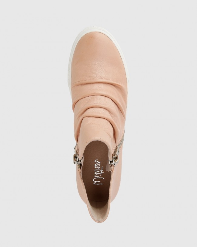 Wittner Savino Nude Leather Zip Concealed Wedge High Top Sneaker