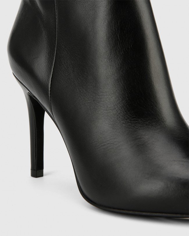 Wittner Hallow Black Leather Pointed Toe Stiletto Heel Long Boot