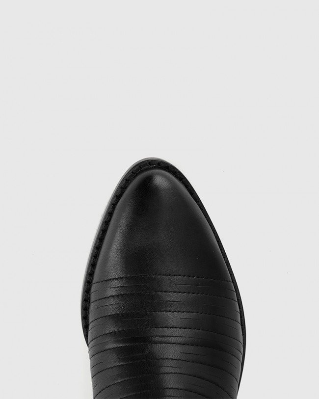 Wittner Jaylee Black Leather Almond Toe Block Heel Ankle Boot