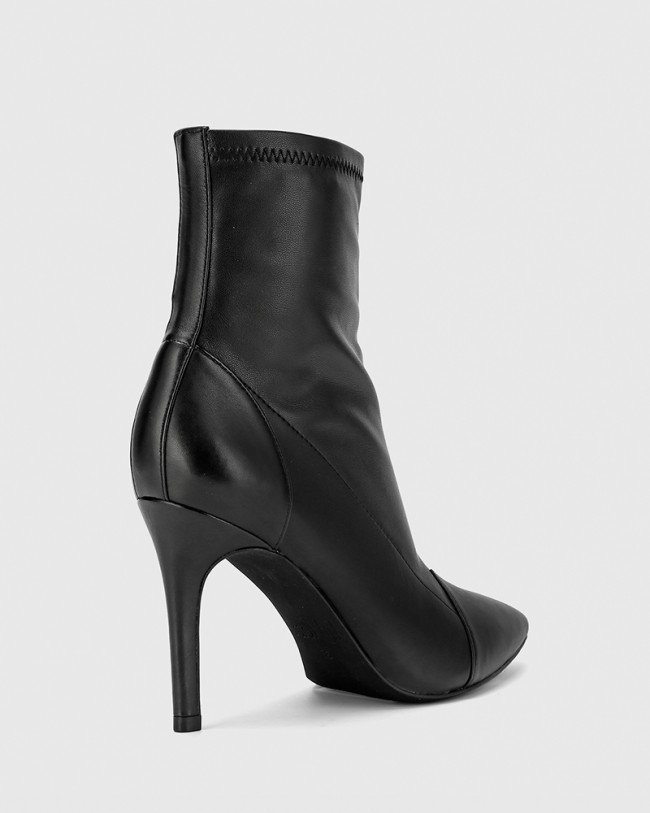 Wittner Hazelyn Black Leather Stretch Stiletto Heel Ankle Boot