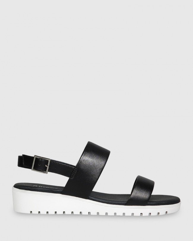 Wittner Jenkins Black Leather Wedge Sandal