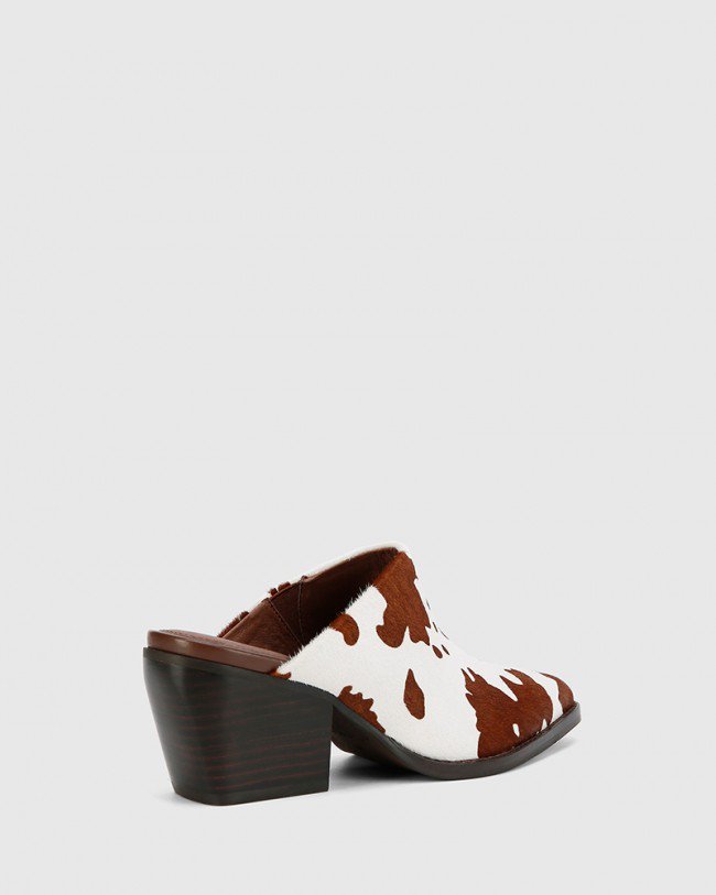 Wittner Kasey Cow Print Hair On Leather Block Heel Mule