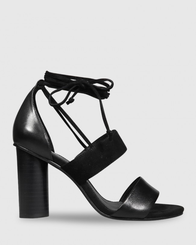 Wittner Rolland Black Leather & Suede Block Heel Sandal