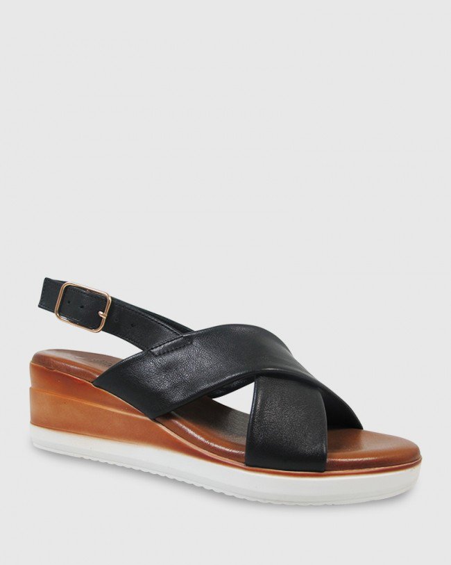 Wittner Kila Black Leather Slingback Wedge