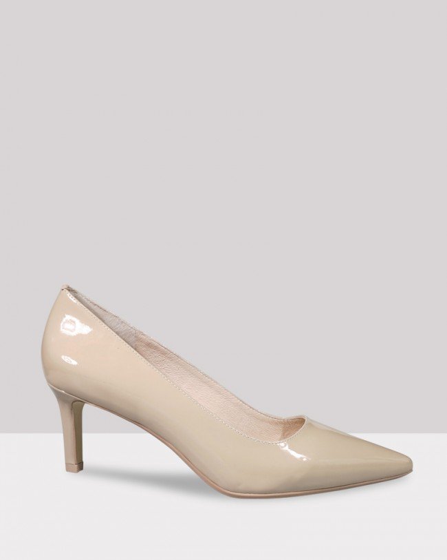 Wittner Delores Nude Patent Pointed Toe Mid Heel
