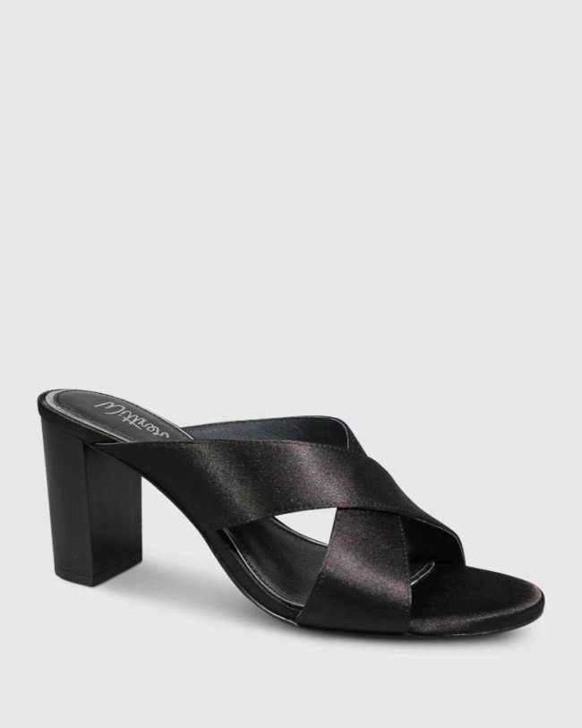 Wittner Ivette Black Satin Block Heel Mule