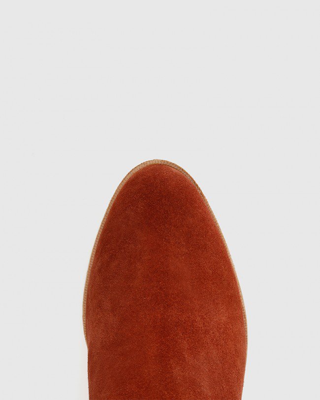 Wittner Glover Rust Suede Leather Flat Almond Toe Ankle Boot