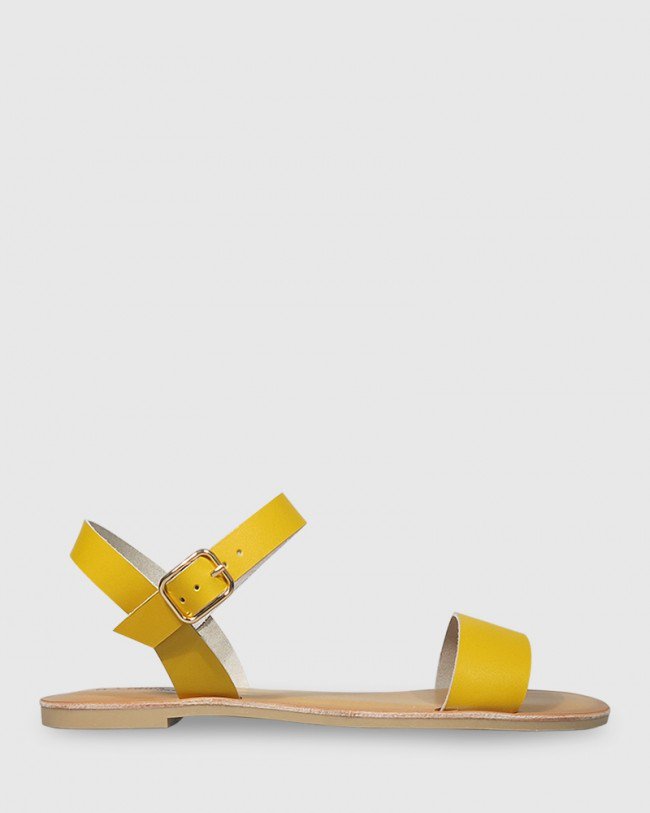 Wittner Frasier Canary Yellow Leather Open Toe Flat Sandal