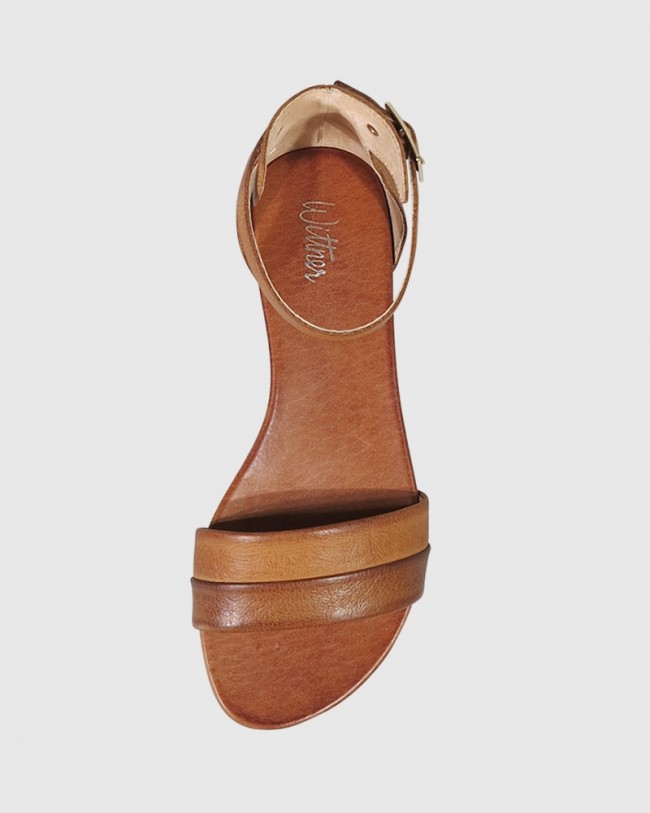 Wittner Lory Coconut Brown Leather Open Toe Flat Sandal