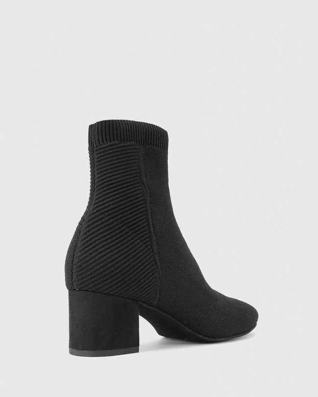 Wittner Arton Black Stretch Knit Block Heel Ankle Boot