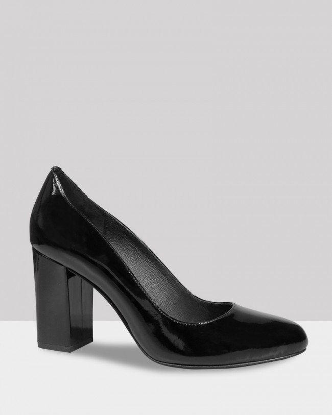 Wittner Ozora Black Patent Round Toe Block Heel