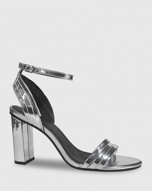 Wittner Roxanna Silver Mirror PU Block Heel Sandal