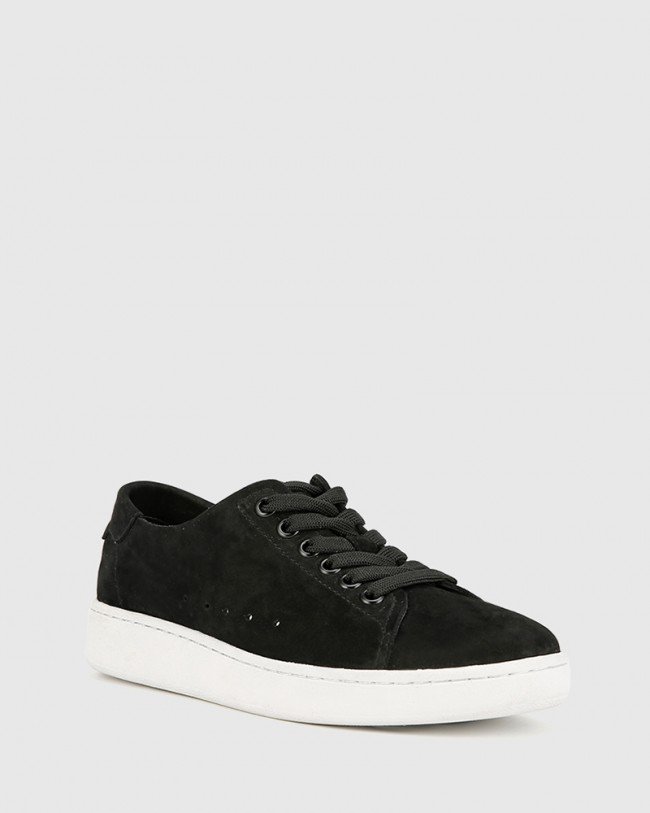 Wittner Graphite Black Nubuck Leather Lace Up Sneaker