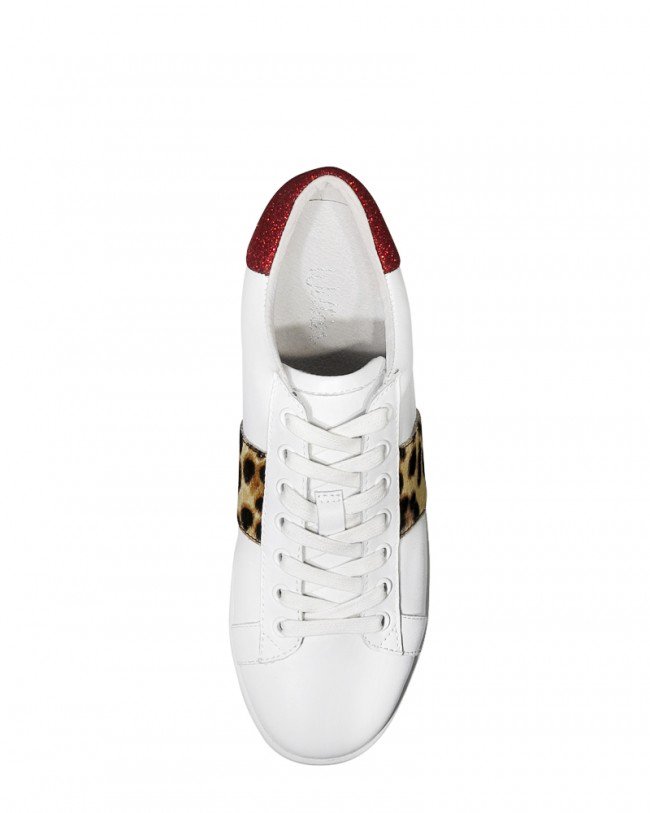 Wittner Allie White Leather Glitter Leopard Sneaker