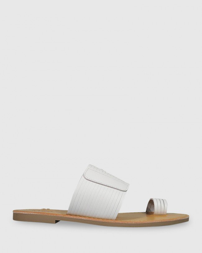 Wittner Constanza White Leather Slip On Flat Sandal