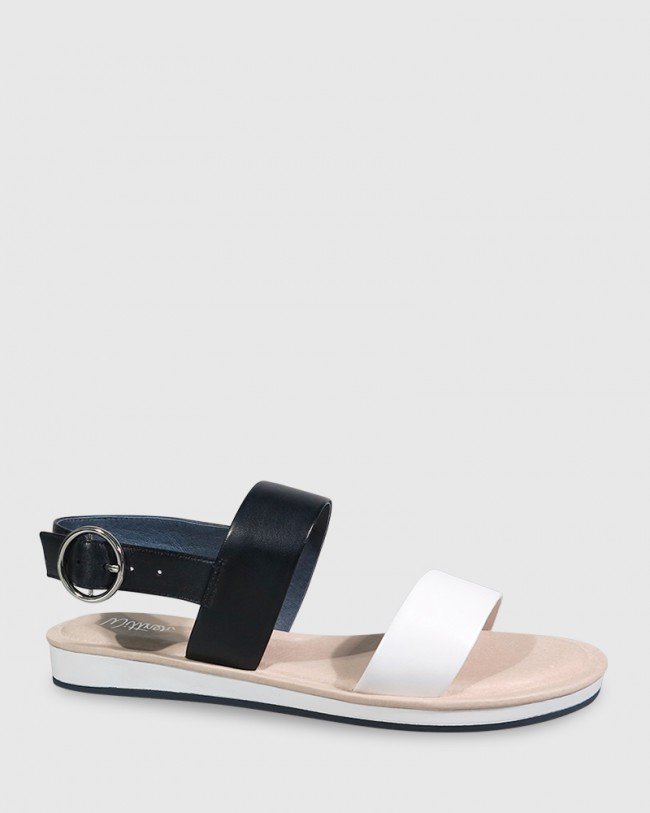 Wittner Elissa Navy & White Leather Flat Sandal