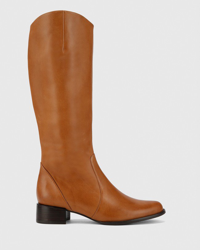 Wittner Bernia-M Tan Waxy Burnish Leather Long Boot Almond Toe