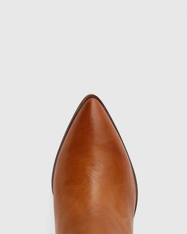 Wittner Pearce Cognac Leather Block Heel Ankle Boot