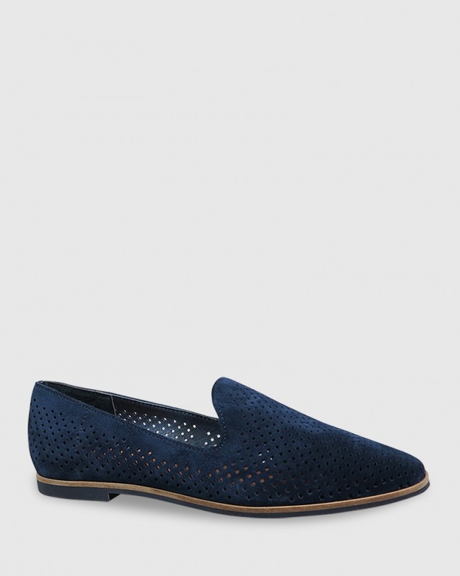 Wittner Alvaro Navy Suede Perforated Pointed Toe Loafer