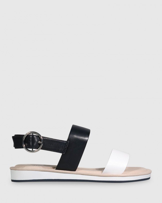 Wittner Elissa Navy & White Leather Flat Sandal