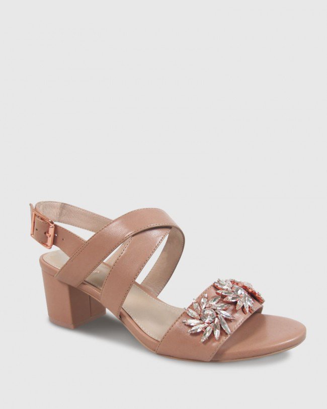 Wittner Austine Nude Leather Diamonte Detail Block Heel Sandal
