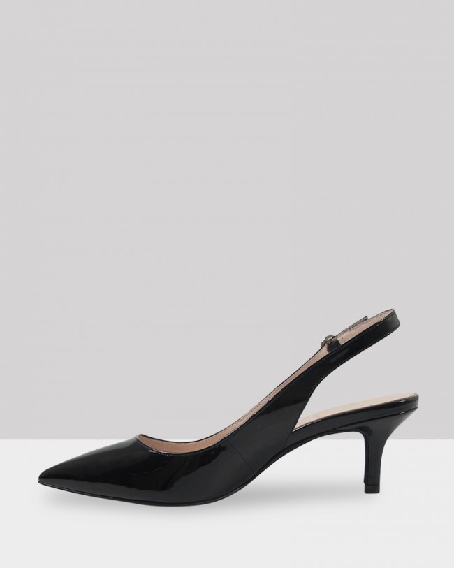 Wittner Nancie Black Patent Pointed Toe Slingback Mid Heel