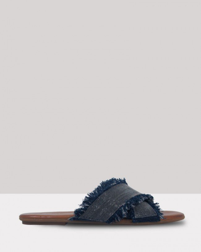 Wittner Kallen Navy & Silver Frayed Crossover Open Toe Slide