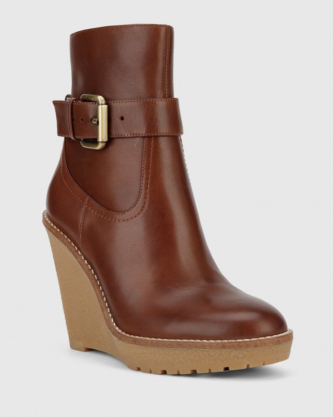 Wittner Theodore Brown Leather Wedge Ankle Boot