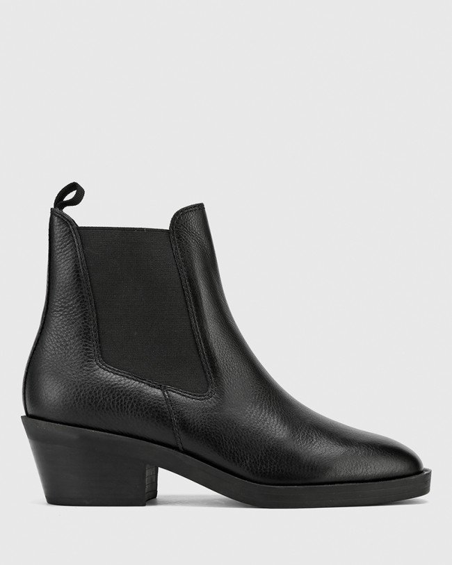 Wittner Isaac Black Natural Milled Leather Pull On Ankle Boot