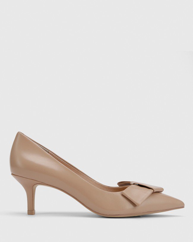 Wittner Natasha Nude Leather Bow Detail Kitten Heel