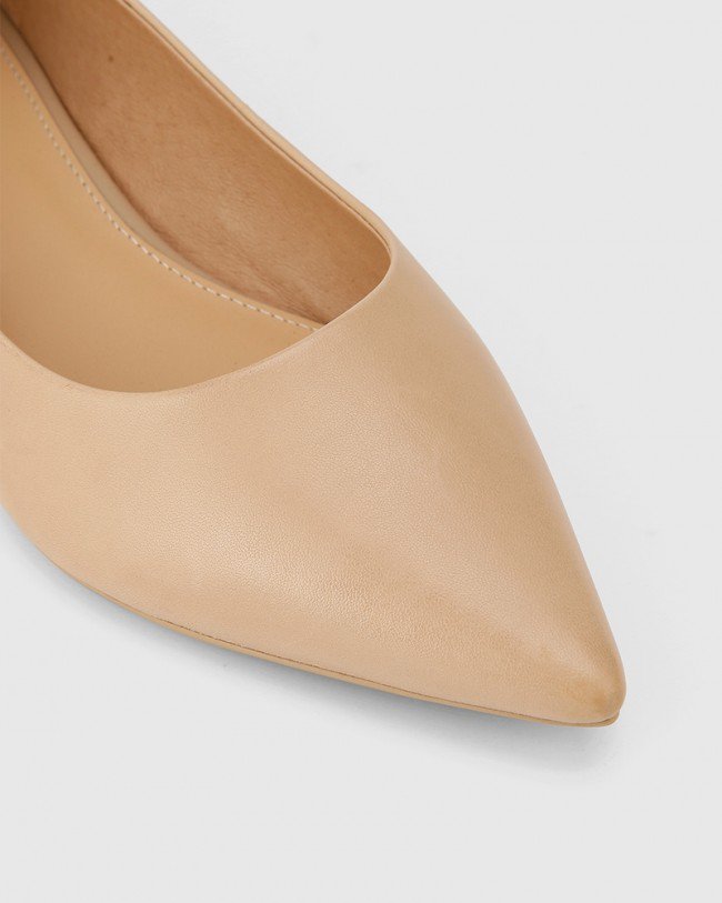 Wittner Marina Nude Leather Pointed Toe Slip On Flat