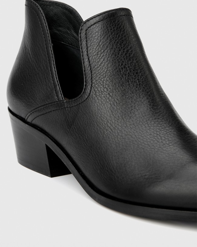Wittner Irisa Black Leather Cut Out Flat Ankle Boot
