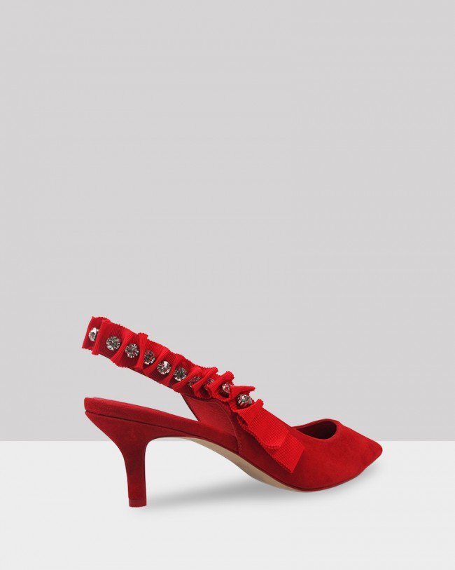 Wittner Naila Red Suede Diamonte Slingback Kitten Heel