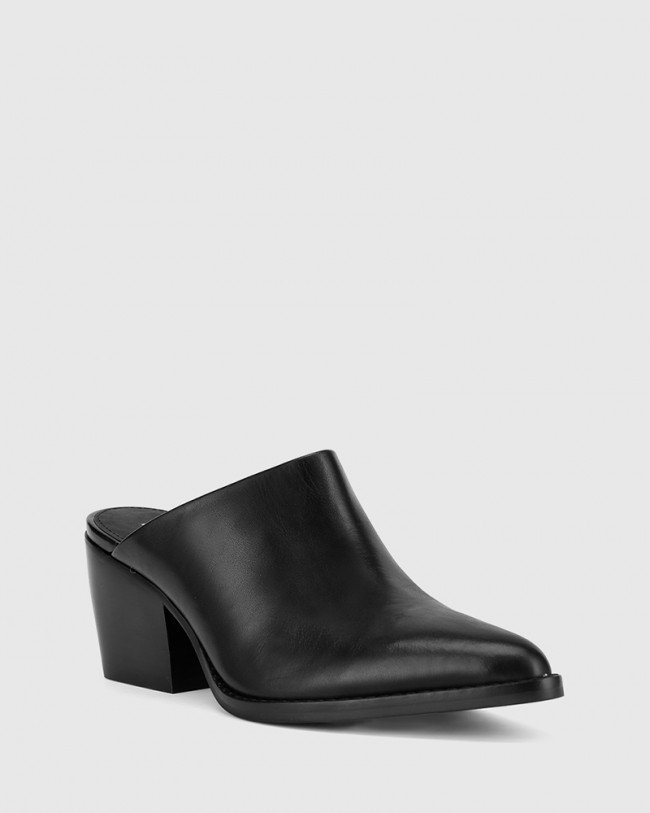 Wittner Kasey Black Nappa Leather Block Heel Mule