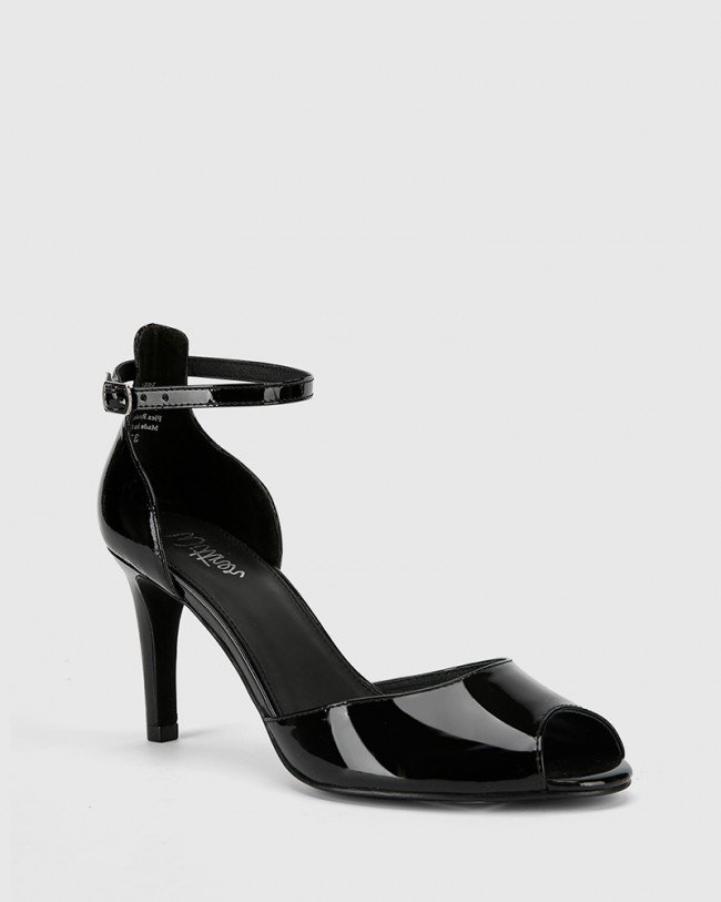 Wittner Inka Black Patent Leather Stiletto Heel Sandal