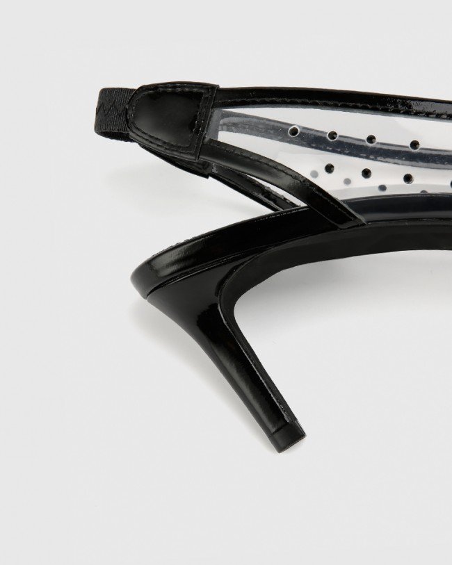 Wittner Diamante Black Patent & Clear Vinyl Slingback Heel